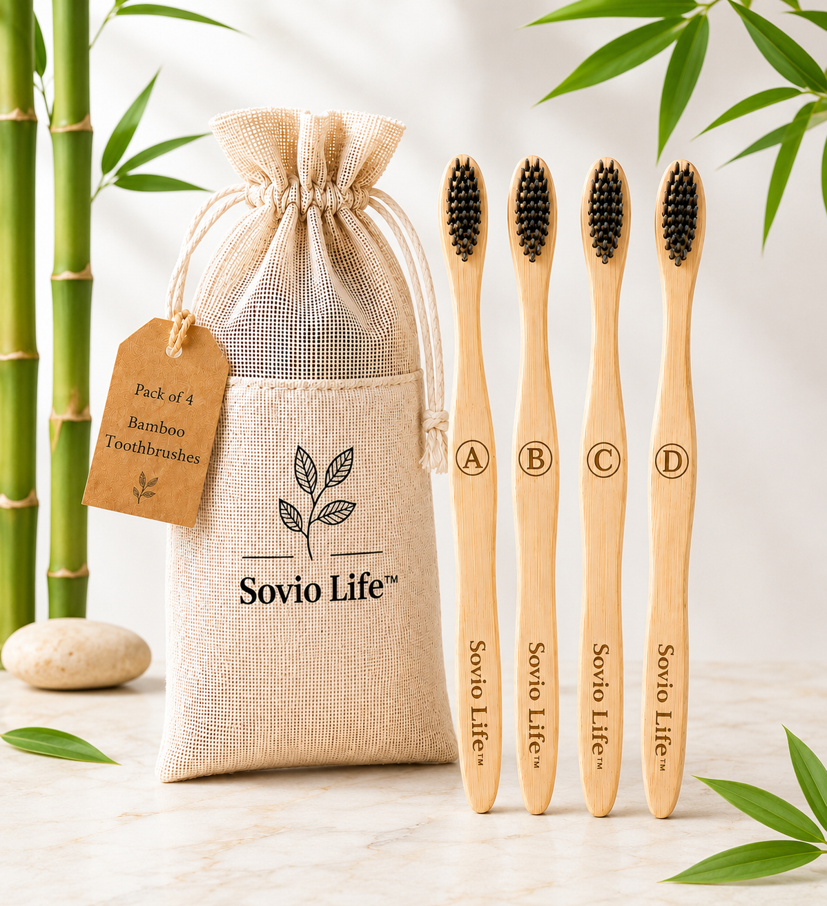 Bamboo Toothbrush PACK of 4