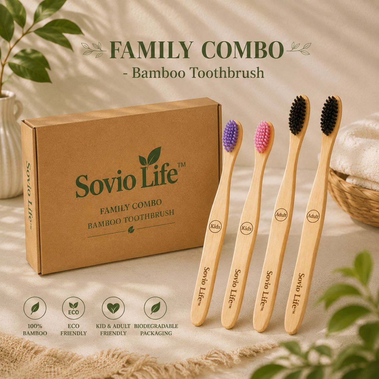 Family Combo | Bamboo Toothbrush | PACK of 4