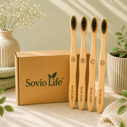Bamboo Toothbrush | Charcoal Bristles | PACK of 4