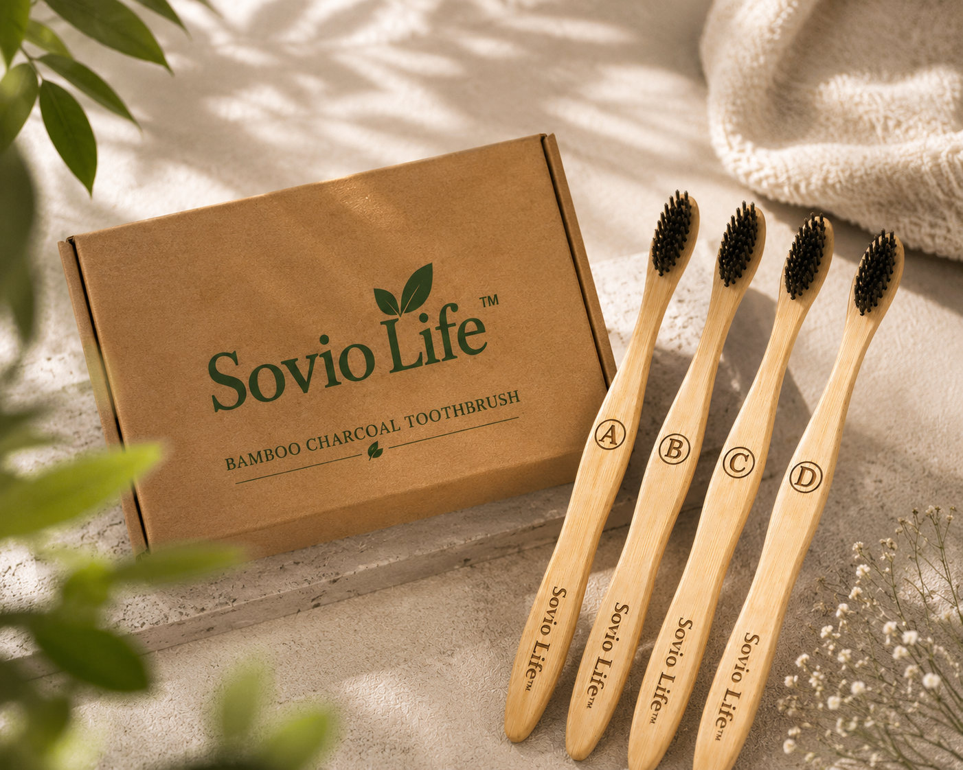 Bamboo Toothbrush | Charcoal Bristles | PACK of 4
