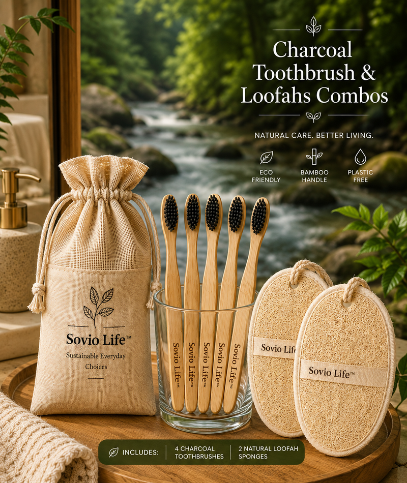 Charcoal Toothbrush + Loofah Combo